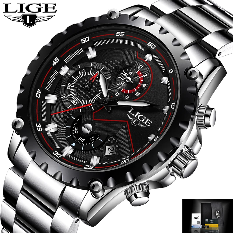 LIGE роскошные мужские модные часы спортивные водонепроницаемые кварцевые