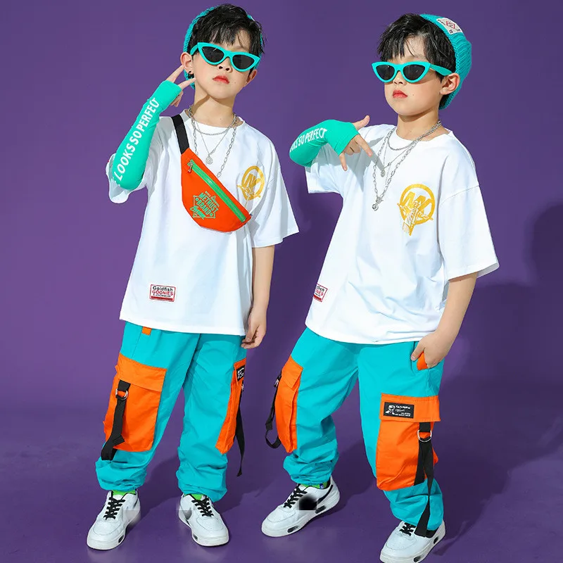 

Children's Summer Short-Sleeved Hip-Hop Clothes For Boys Jazz Modern Dance Costumes Loose Hip Hop Dance Rave Clothes