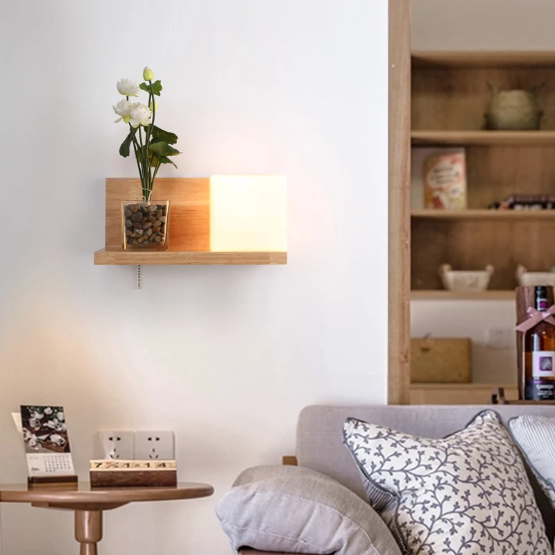 

Nordic Creative Wooden Wall Lamp for Bedroom Bedside Stairs Corridor Interior Mounted Lighting Sconce Indoor Decoration Fixtures