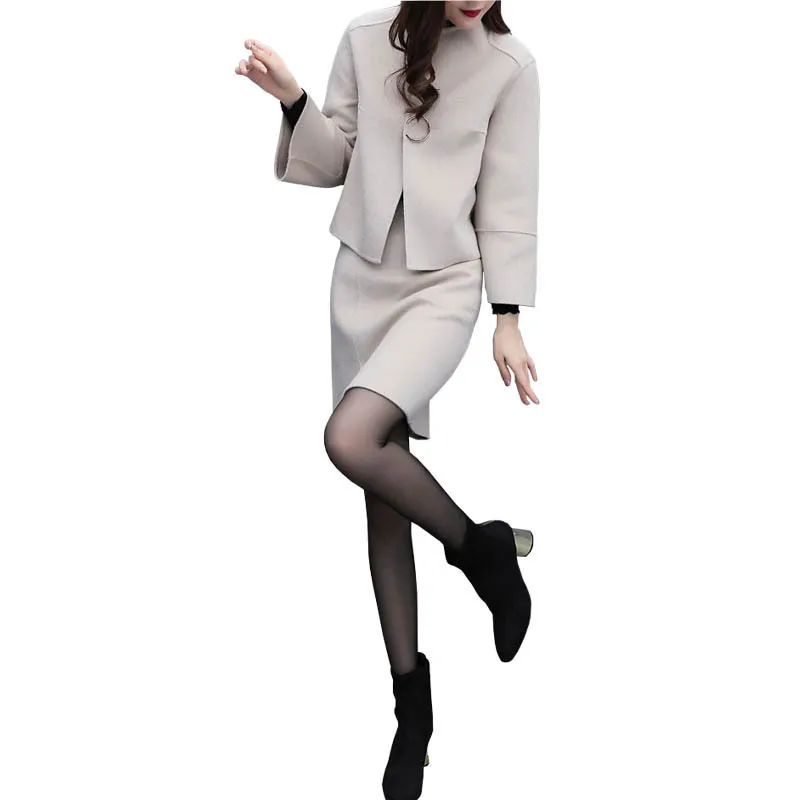 

2 Piece Sets Womens Outfits Temperament New Autumn Two-Piece Set Woolen Skirt Long-Sleeve Coat Fashion Set Women's