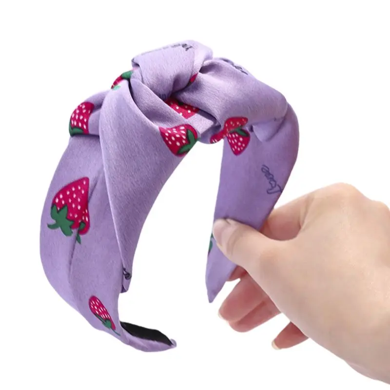 

Sweet Strawberry Print Hair Hoop Women Bright Candy Color Twist Knot Headband Fresh Style Summer Personality Wide Bandana