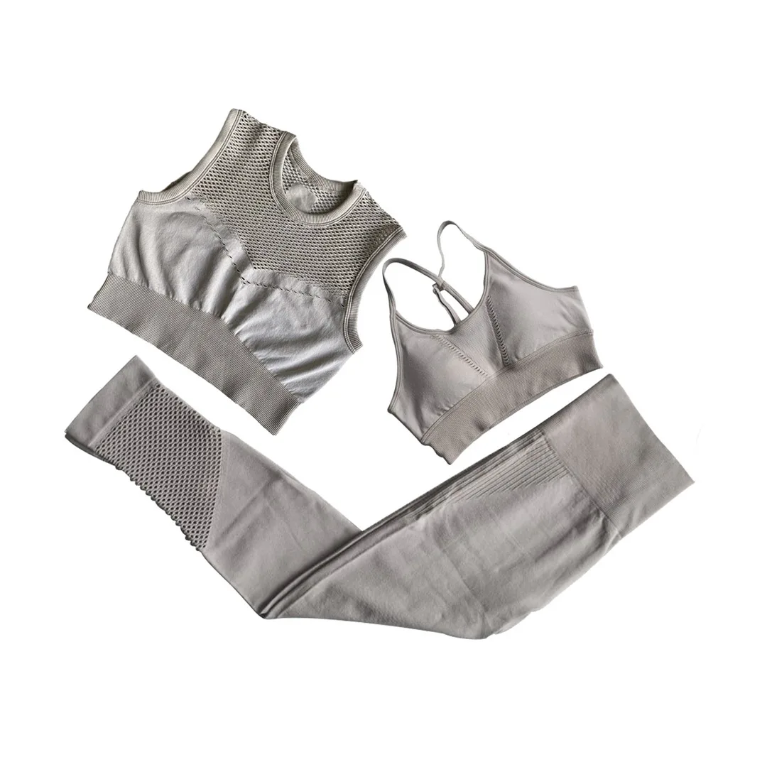 Комплект Спортивный Женский бесшовный с коротким топом и леггинсами A003 | Спорт