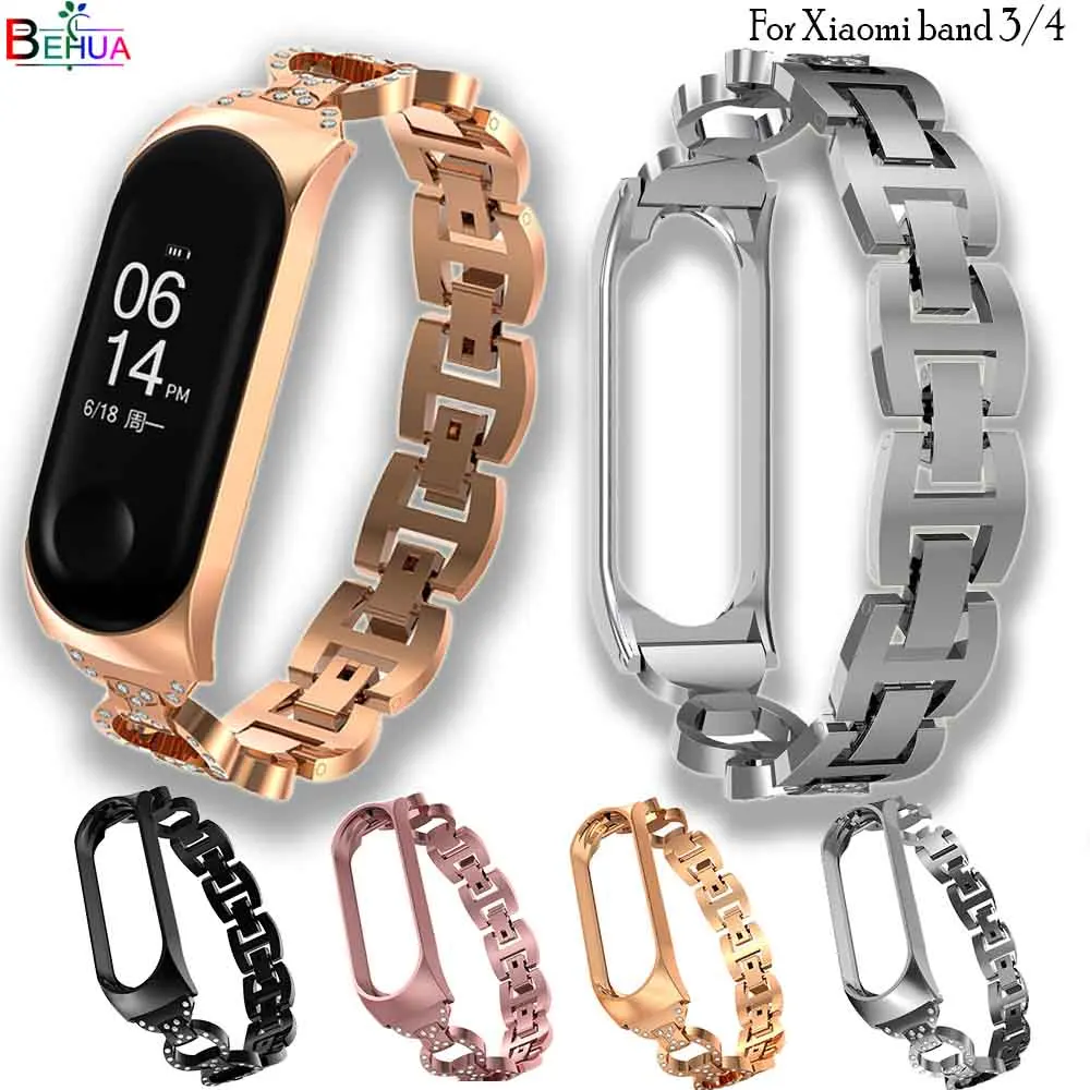 Роскошный браслет Mi Band 4 из нержавеющей стали для Xiaomi 3/4 ремешок часов браслеты