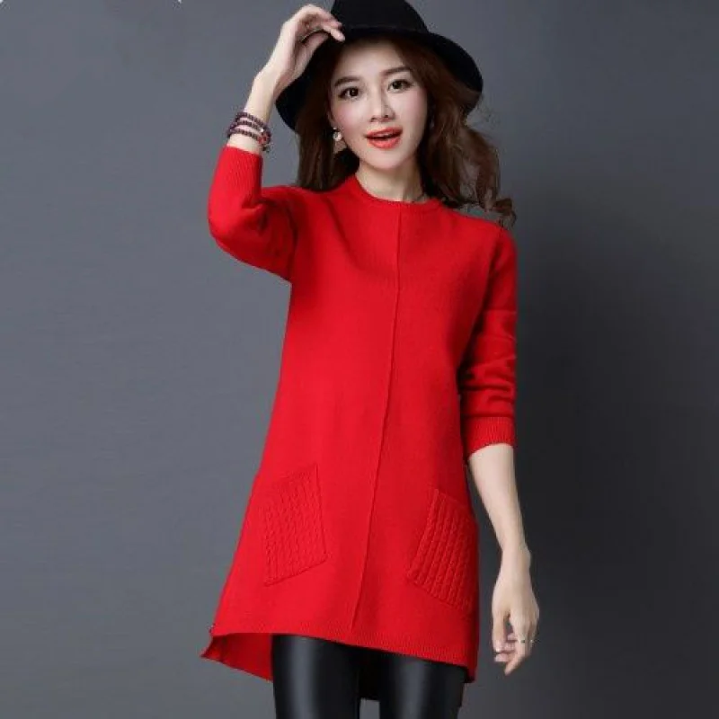 

Fall 2020 mid-length slim sweater solid color knitted women cotton soft elastic color pullover long sleeve sweater women