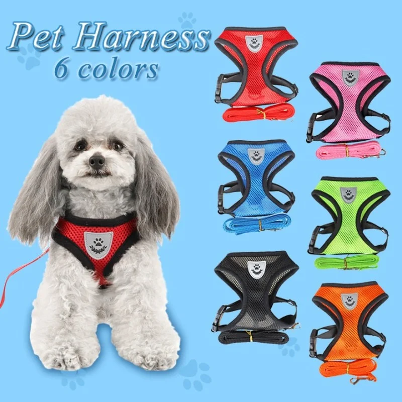 

1PC Nylon Mesh Cat Dog Harness and Leash Adjustable Reflective Kitten Harnesses Puppy Harness for French Bulldog Chihuahua Pug