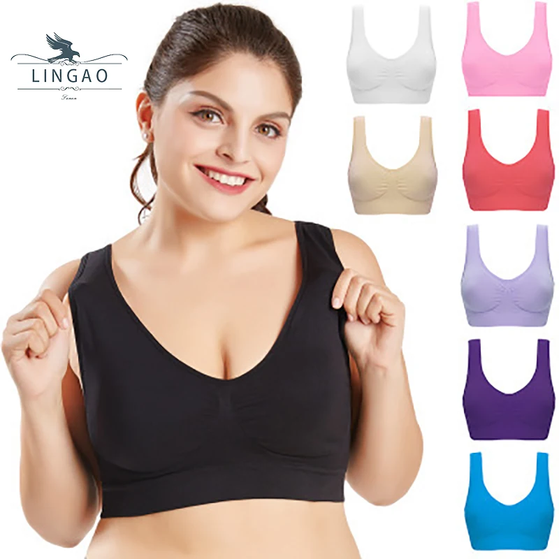 

12 Color Women Big Size Sports Bra Black White Breathable Wire Free Sleep Daily Bra Women Padded Sports Top