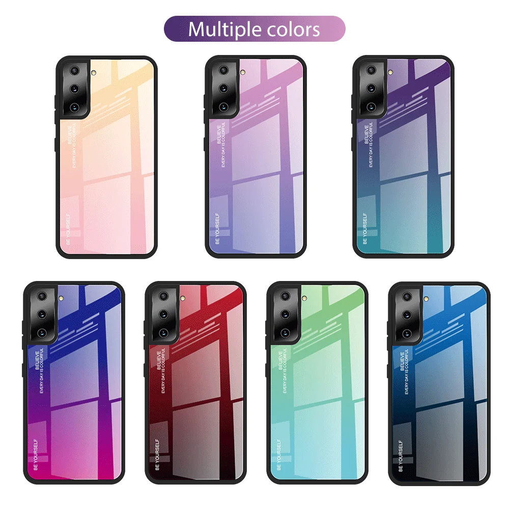 

Gradient Tempered Glass Case For Samsung galaxy S21 FE Case Silicone Soft Frame Hard Glass Back Cover for Galaxy S21 Ultra Plus