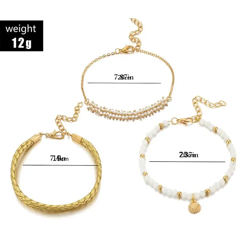

3PCS Women Anklet Set Bohemian Style Beaded Anklet Ankle Chain Charm Bracelet