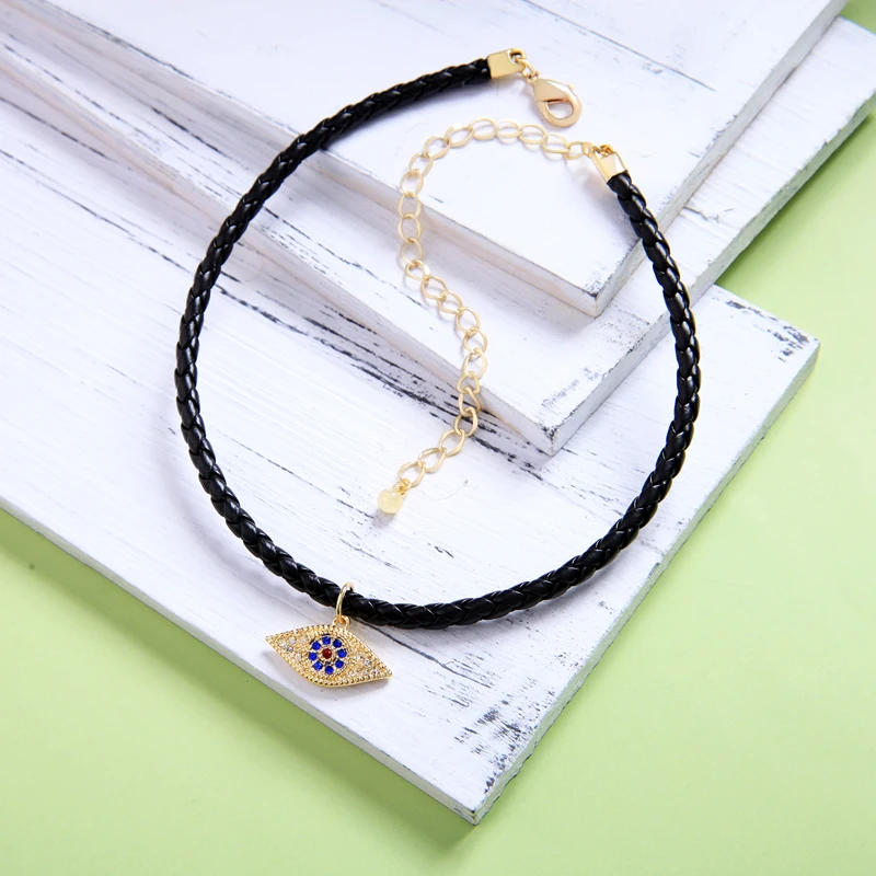 Панк готическая Черная кожа ожерелья чокер и кулоны злые глаза для женщин