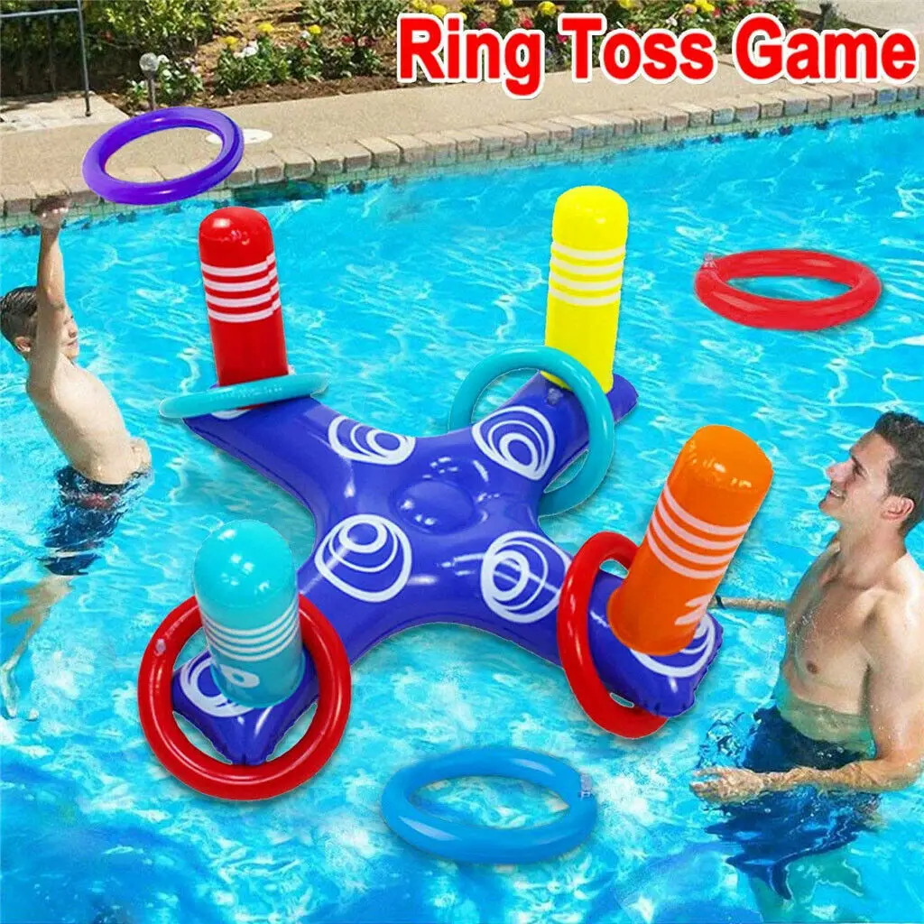 Inflatable Ring Toys Swimming Pool Floating Ring Summer Water Beach Cross Ring Toss Game With 4PCS Rings For Children /Adults