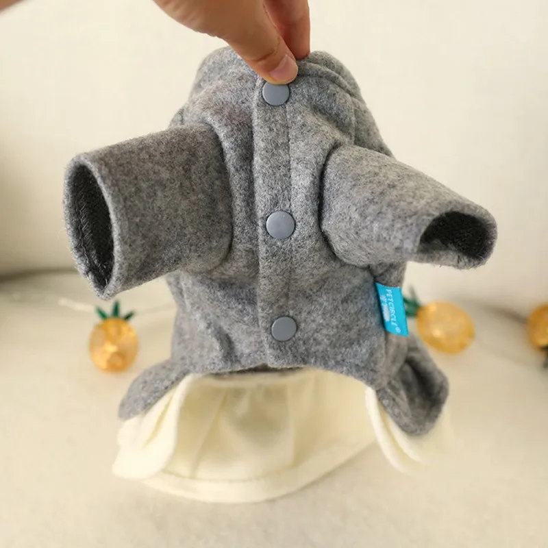 

Pet Female Dog Button Type Dress Clothes Winter Thickening Princess Skirt With Double Colored Fluffy Balls And Bowknot Dress
