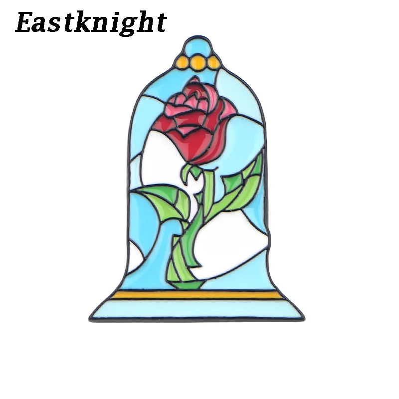 

K912 Glass Rose Flower Pins Enamel Brooches for Women Men Lapel pin Cartoon Metal Badge Collar Jewelry Gifts 1pcs