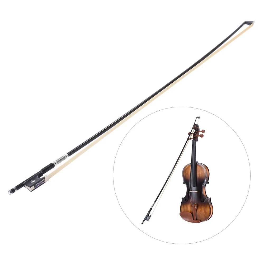 

1/4 качественный сбалансированный Плетеный бант для скрипки из углеродного волокна, круглая палочка, изысканный конский волос, черное дерев...