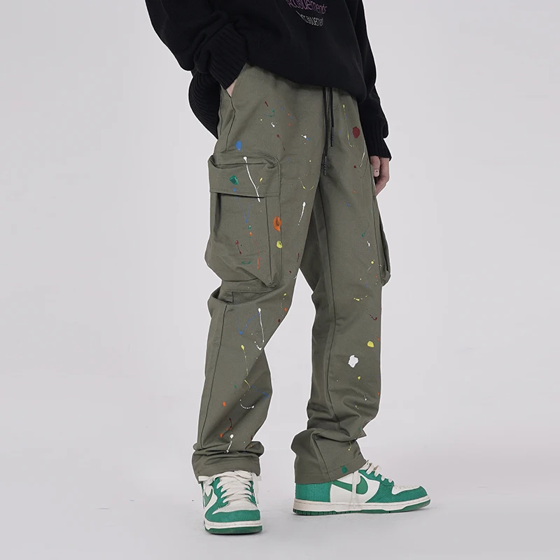 

Harajuku Painted Streetwear Cargo Pants Mens Drawstring Wide Leg Casual Pocket Trousers High Street Drawstring Loose Track Pants