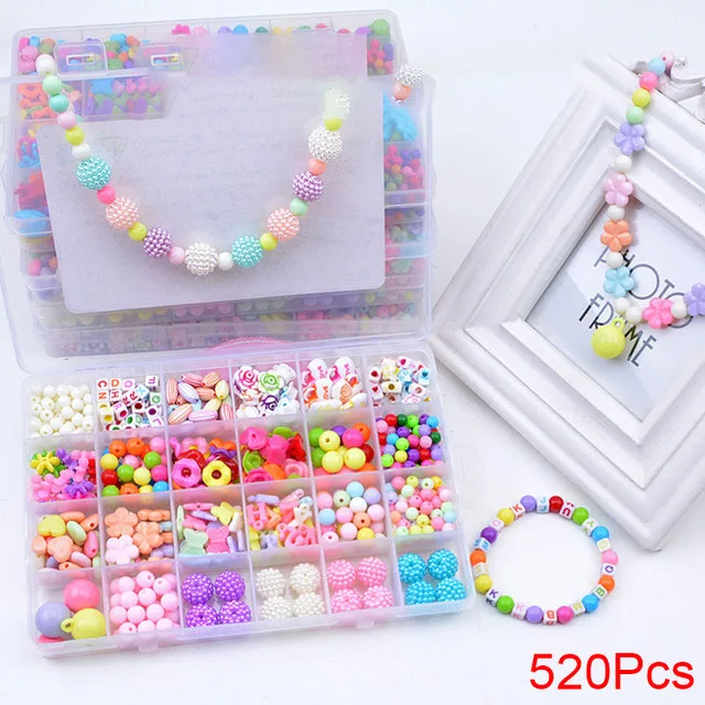 500 шт DIY бусины игрушки для детей ручной работы Обучающие с коробкой для хранения браслетов игрушки для изготовления ювелирных изделий креативные ювелирные изделия для девочек подарок