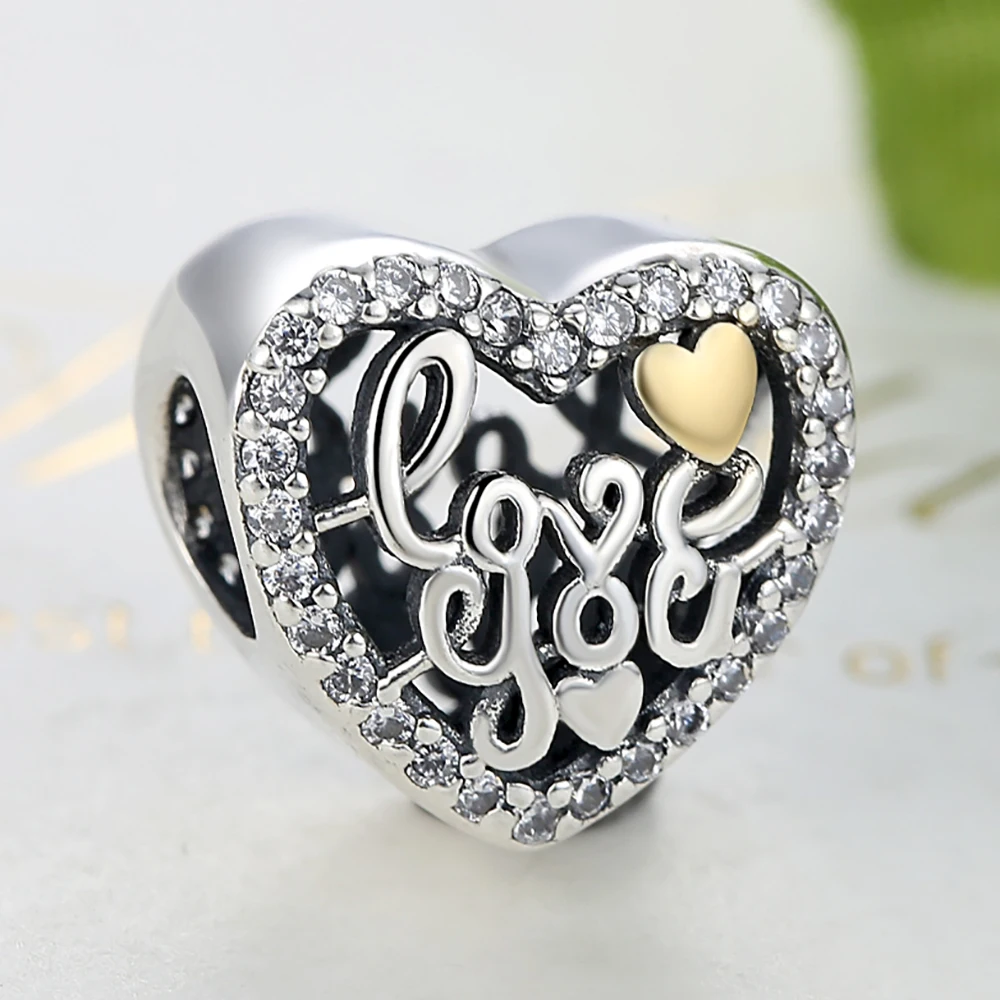 

5PCS/Lot ELESHE S925 Sliver Vintage Love You Heart Charm Fit Original Bracelet & Necklace DIY Jewelry Making Women Gift