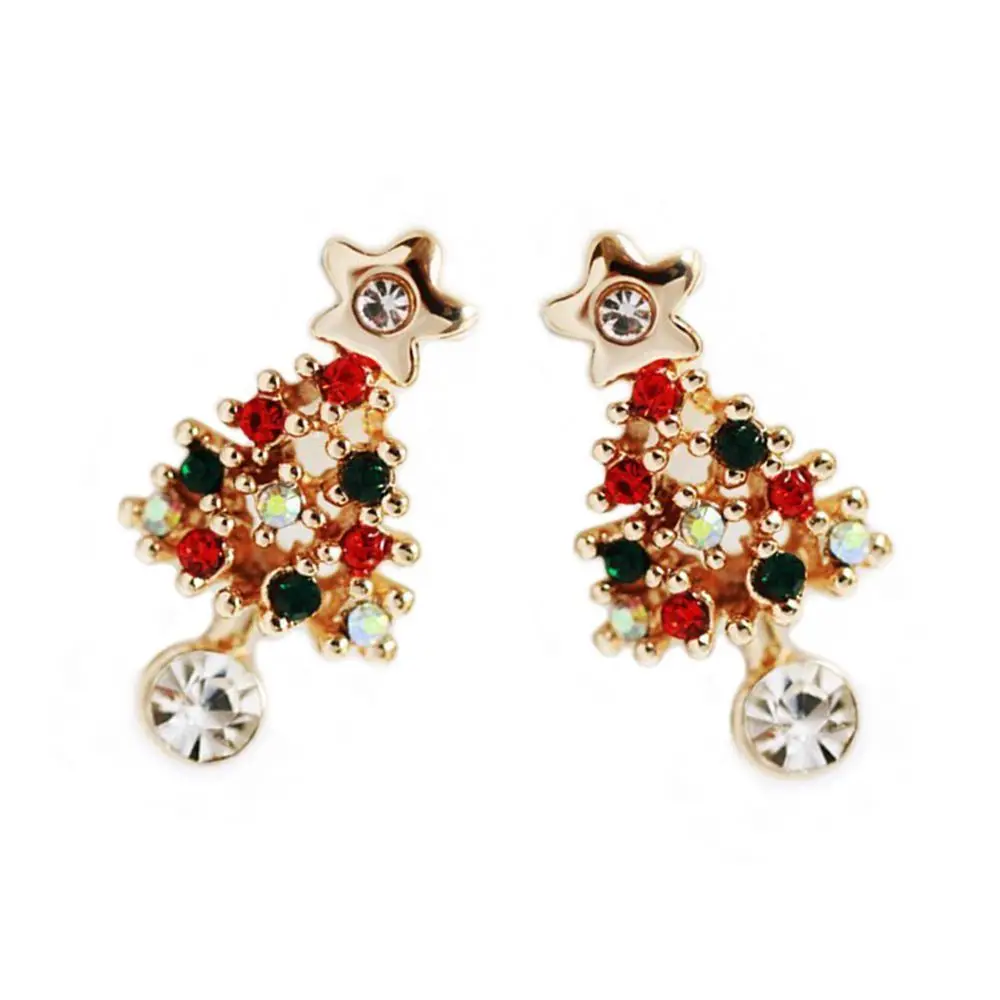 

Ear Stud Pierced 1 Pair Rhinestone Fashion Women Christmas Tree Earrings Charm