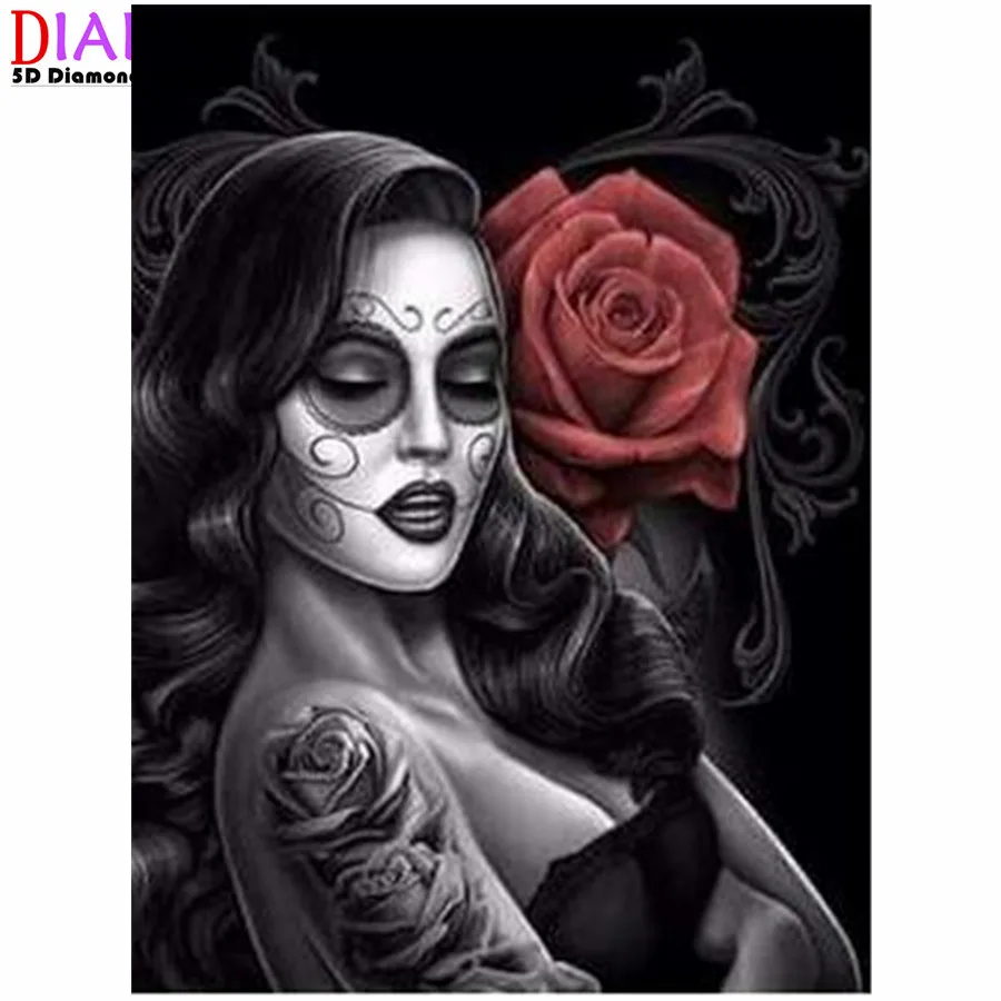 

Алмазная живопись "сделай сам", 5D, Череп, девушка, вышивка крестиком, вышивка, мозаика, картина Стразы, алмазная вышивка, подарок на Хэллоуин