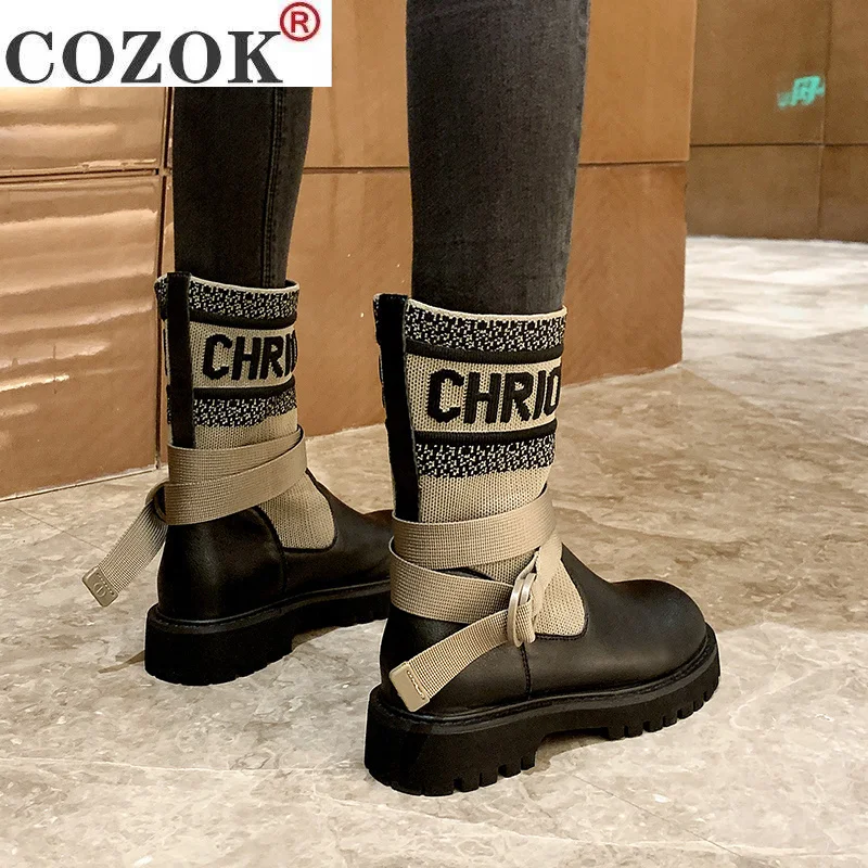 

Martin Boots Woman 2021 New Ladies Casual Stretch Fabric Socks Boots Fashion Cross-tied Women Shoes Platform Boots Gothic Women