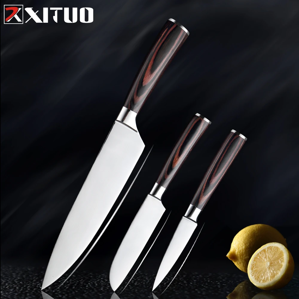 

XITUO 3 pcs kitchen knives set 8"5"3.5" Japanese chef knife Utility Paring Salmon Santoku Slicing knife Food Cooking tools gifts