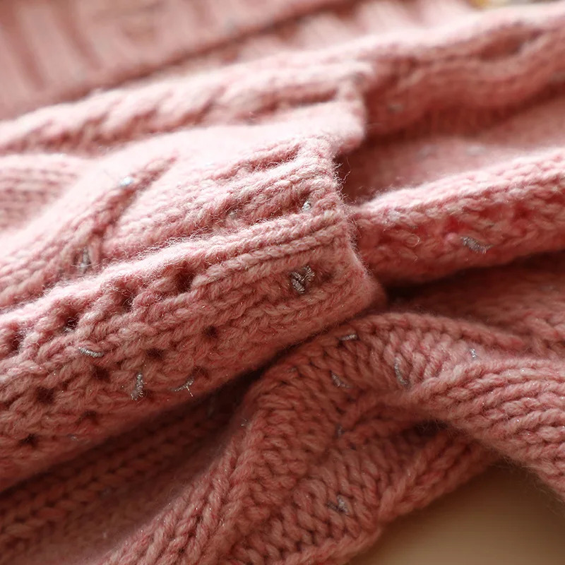 

Thick Wool 30% Oversized Cashmer+70% Cardigan Women Winter Warm Single Breasted England Style Pockets V-Neck Sweater Pink