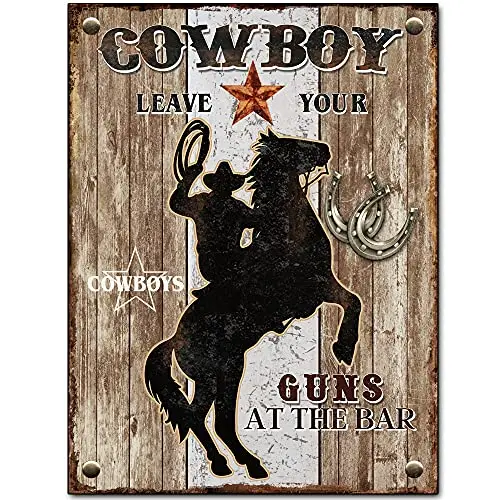 

Original Retro Cow Boys Design Wood Signs Wall Art|Natural Wooden Board Print Poster Wall Decoration for Garage