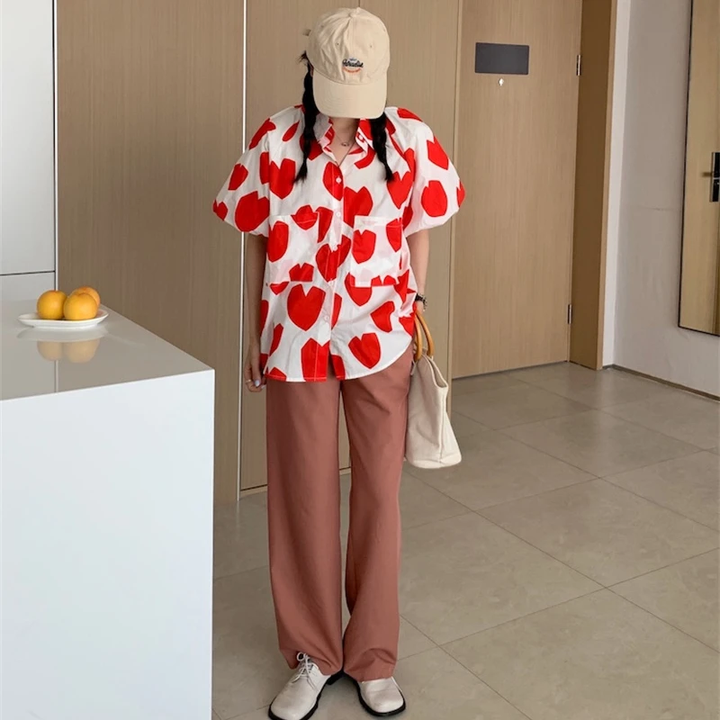 Женская винтажная блузка с отложным воротником Повседневная рубашка в Корейском