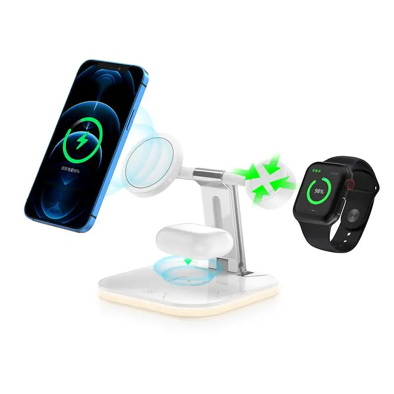 

Magnetic Wireless Charger 15W Fast Charging Station For Magsafe iPhone 12 Pro Max Mini/Airpods Pro 3 in1 Foldable For Watch 3 2