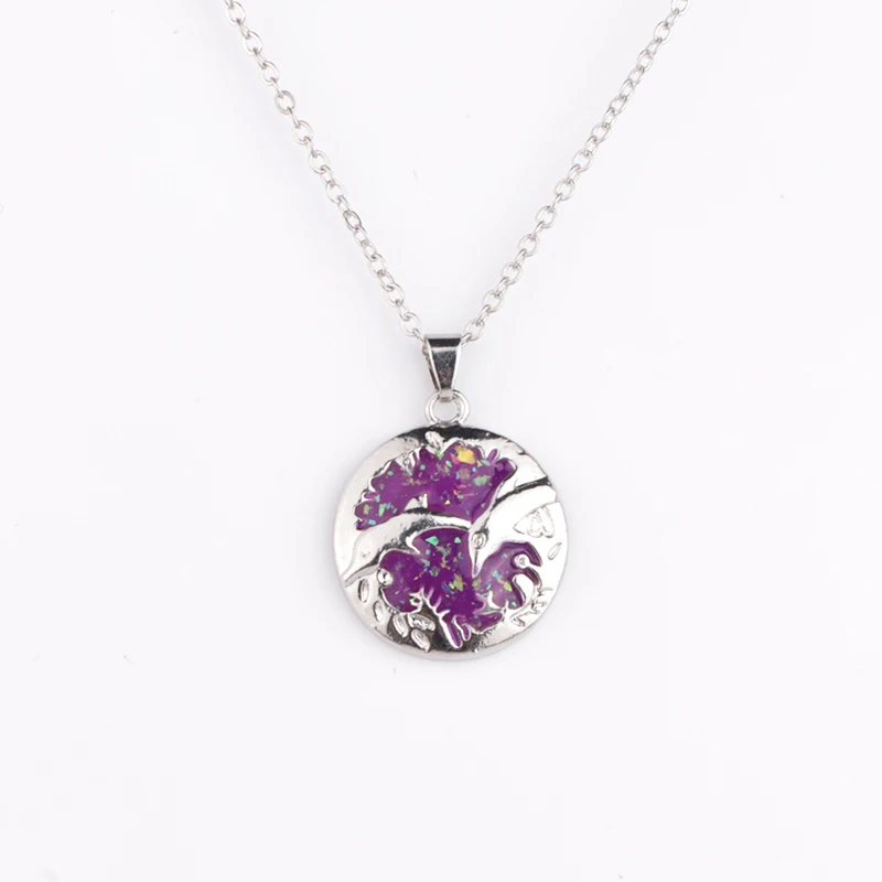 

Fashion Female Cute Dolphin Round Pendant Blue Fire Opal Necklace For Women Jewelry Birthday Valentine's Day Gift