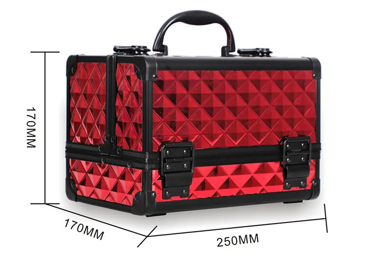 

Professional cosmetic case hand-held mirror two-layer aluminum suitcase insert storage nail box tattoo bag make up case