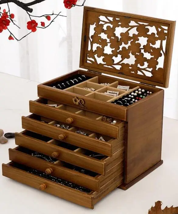 

Деревянная шкатулка для украшений MUXIUWANJIA 6 слоев