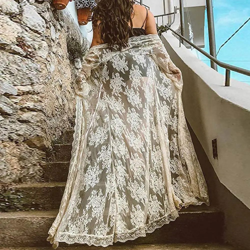 Новинка ночные рубашки макси КРУЖЕВНОЙ ХАЛАТ пикантная Пижама длинный халат