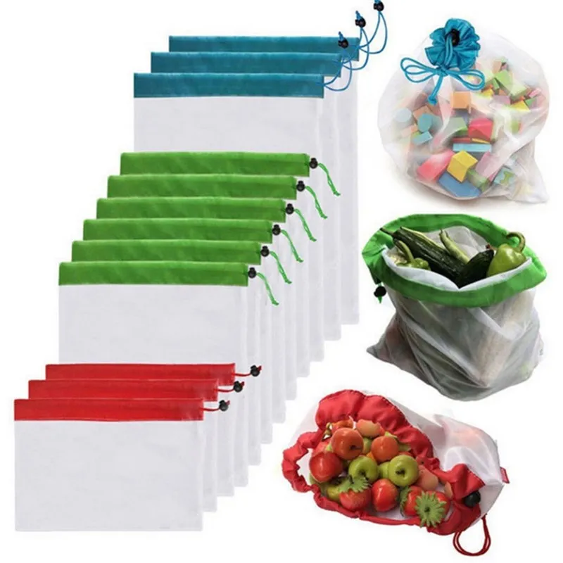 Reusable Fruit Vegetable Net Bag Single/Set Produce Washable Mesh Bags Kitchen Storage Bags Sundries Home Storage Drawstring Bag
