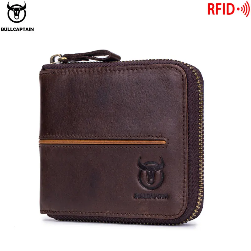 Bullcaptain Ретро RFID молния с отделением мужской кошелек RFID держатель кредитной карты Противоугонный кожаный мини мужской кошелек