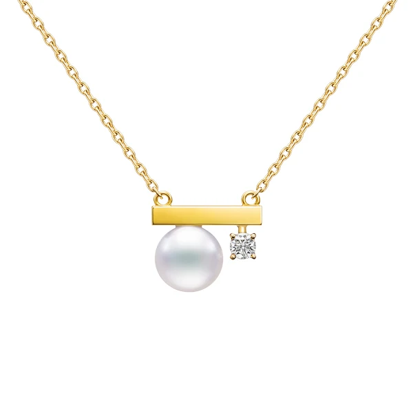 

MANI E PIEDI Balance Bar Pearl Pendant Necklace For Women Real Gold Plating Cubic Zircon Jewelry On The Neck Japan Design Gifts