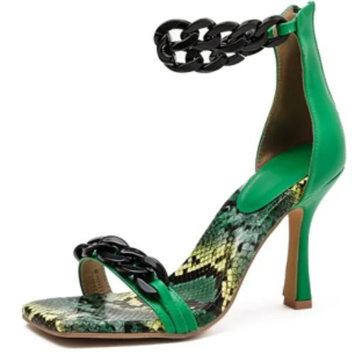 

Thin High Heels Square Toe Party Dress Pumps Ankle Strap Zipper Shoes Sexy Leopard Sandals Women Shoes Fashion Chain890