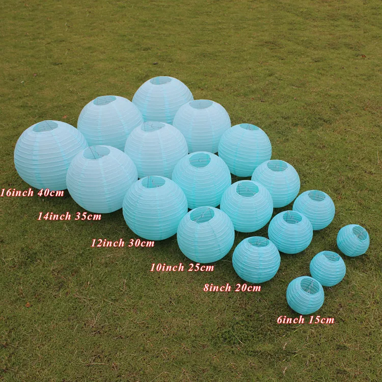 Круглый Китайский бумажный светильник небесно голубого цвета вечерние фонарики