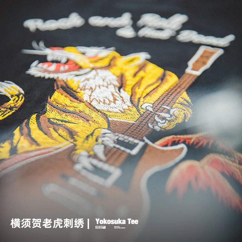 

Men's Short-sleeved Japanese Retro Tiger Embroidered Band T-shirt Summer Pattern Printing