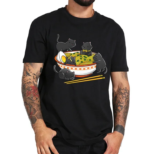 

kawaii anime cat japanese ramen noodles T-Shirt Tee Men's Size cotton Cool Casual t shirt men Unisex tshirt