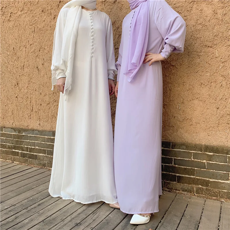 Закрытый женский хиджаб с длинными рукавами, на пуговицах спереди, мусульманский хиджаб, закрытый, Абая, Дубай, свободное шифоновое платье