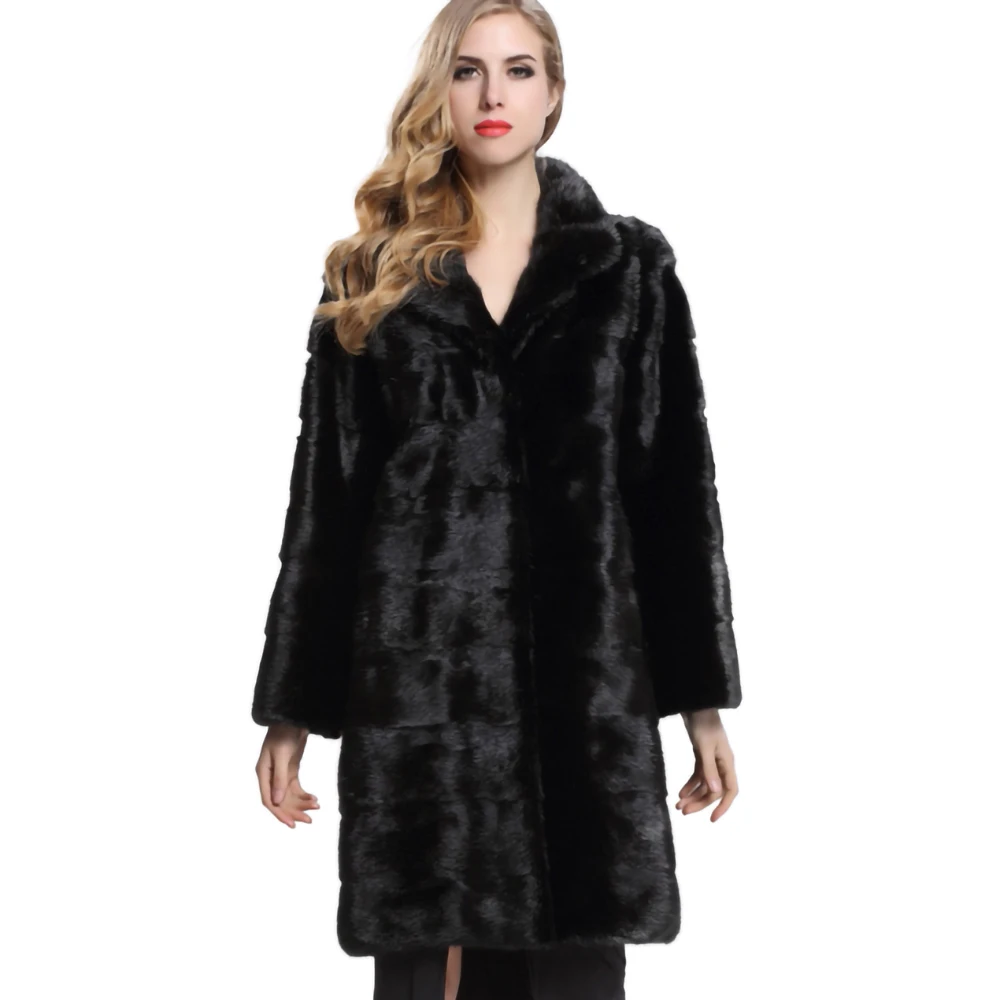 Шуба из натурального меха норки облегающая женская шуба цельной кожи длиной 90 см