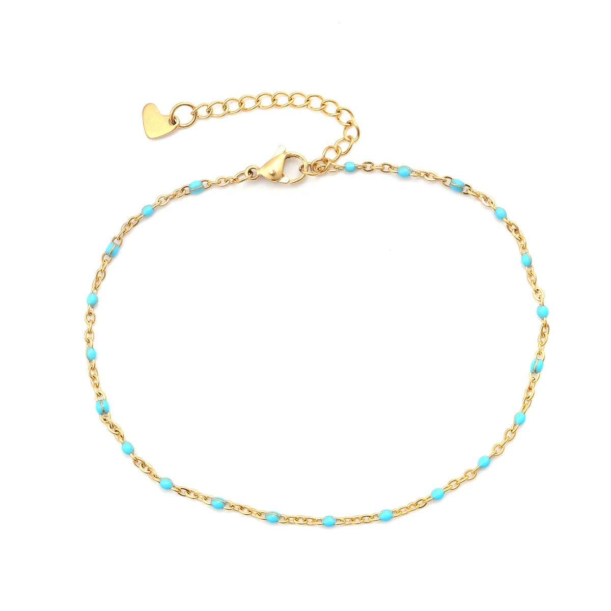 304 Stainless Steel Enamel Anklet Woman Gold Color Light Blue Anklets For Women Fashion Summer Beach Foot Leg Jewelry , 1 Piece