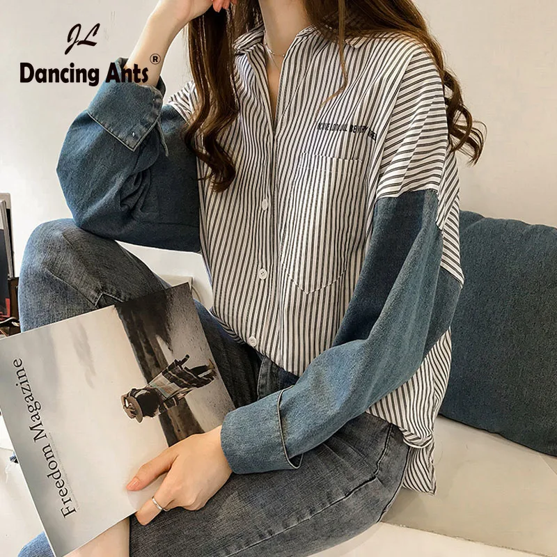 Джинсовая рубашка женская блузка женские джинсовые блузы в стиле ретро с длинным