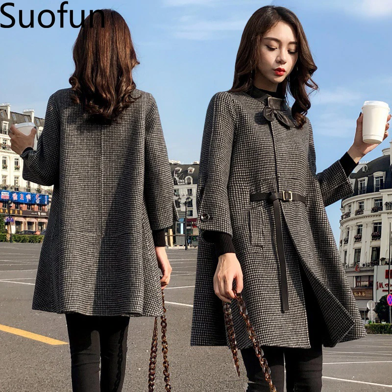 Женская шерстяная куртка средней длины свободная накидка в Корейском стиле