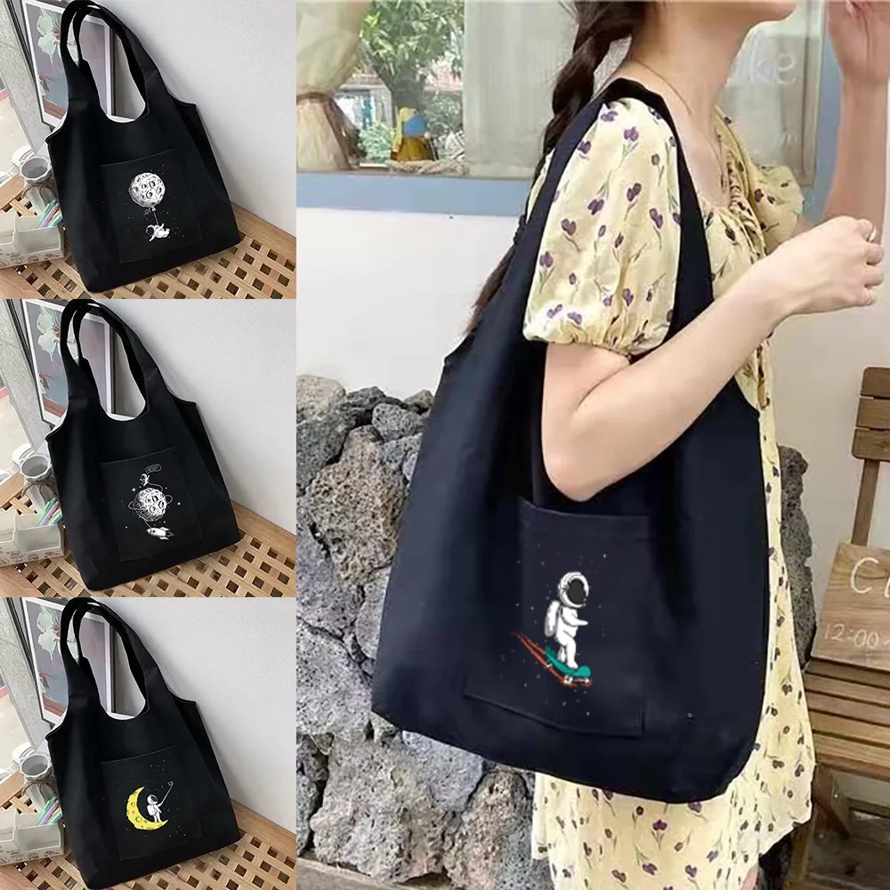 

Women's Shopping Bags Commuter Shopper Vest Bag Astronaut Cotton Cloth Supermarket Canvas Grocery Bolsas Eco Handbags Tote Bag