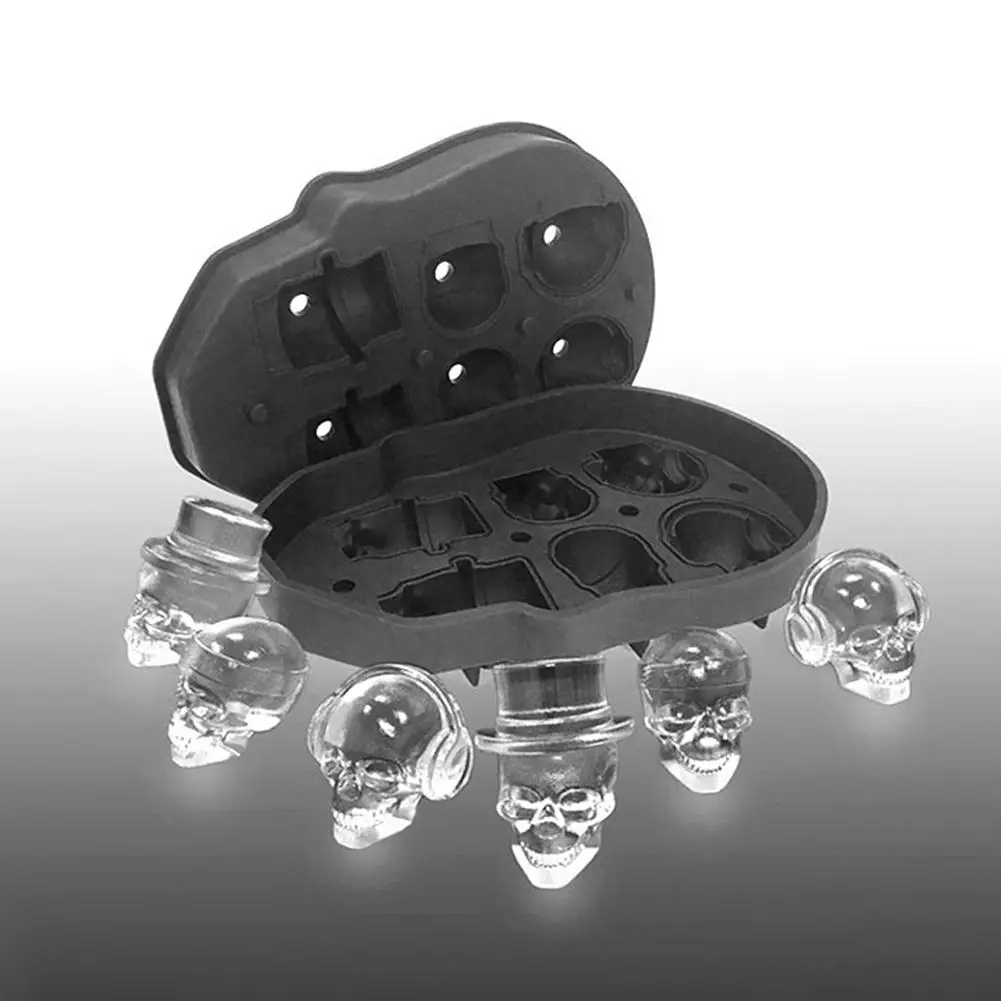 

1pc 3D Skull Silicone Ice Cube Tray Mold 6-Cavity Bar DIY Mould Ice Maker Mould Whiskey Wine Cocktail Ice Cube 3D Silicone Mold
