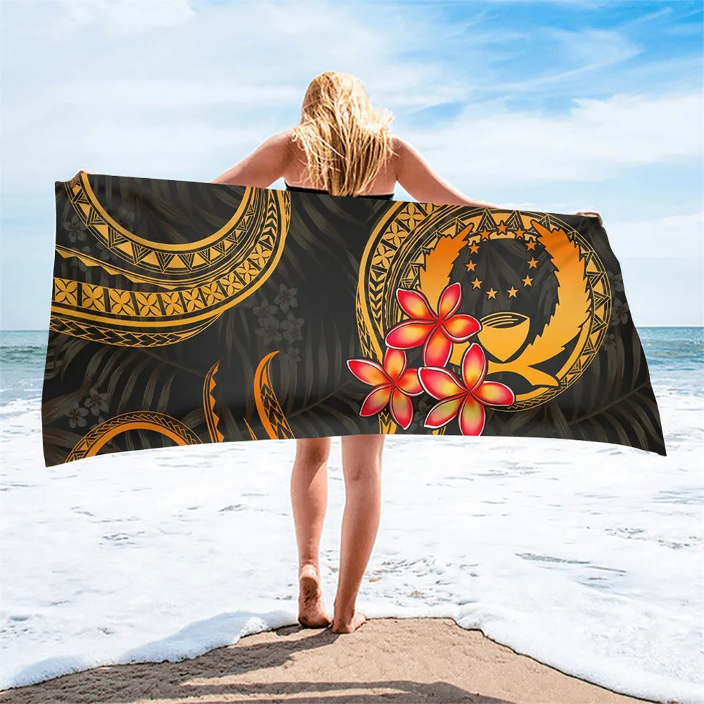 

Microfiber Beach Towel Pohnpei Plumeria Polynesian 3D Print Female Men's Bath Face Hair Towels Absorbing Travel Toallas Mat