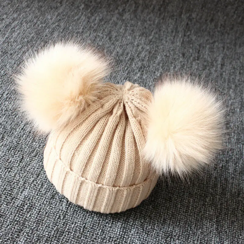 2019 Autumn New Newborn Baby Kids Girls Boys Winter Warm Knit Hat Furry Balls Pompom Solid Cute Lovely Beanie Cap Gifts | Детская одежда