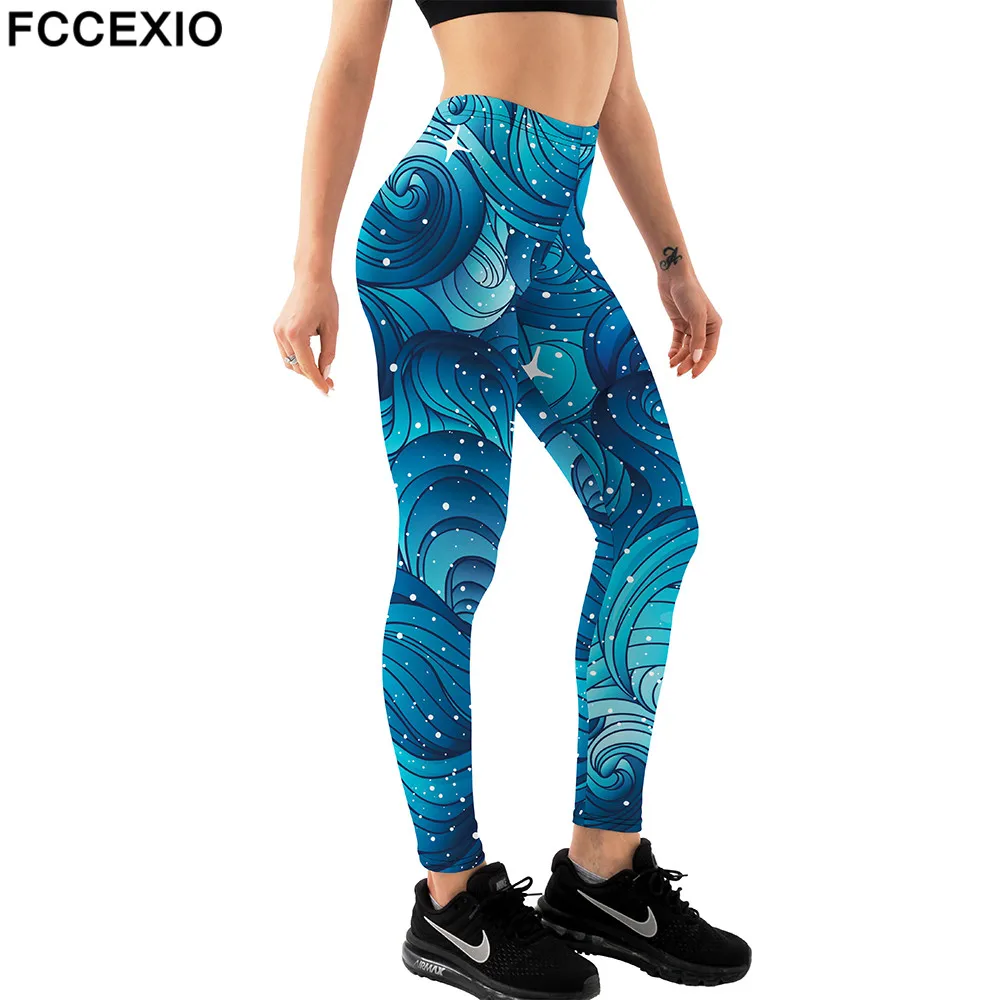 

FCCEXIO Brand 3D Natural Starry Clouds or Hair Print Girl Leggings High Waist Plus Size Elastic Pants Fitness Women Leggings