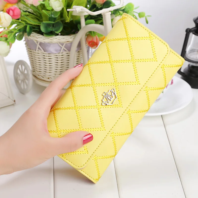 

2020 ladies wallet women long zipper small fresh crown rhombic trend simple large capacity student multi-function wallet